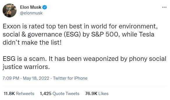 Elon Musk ESG tweet